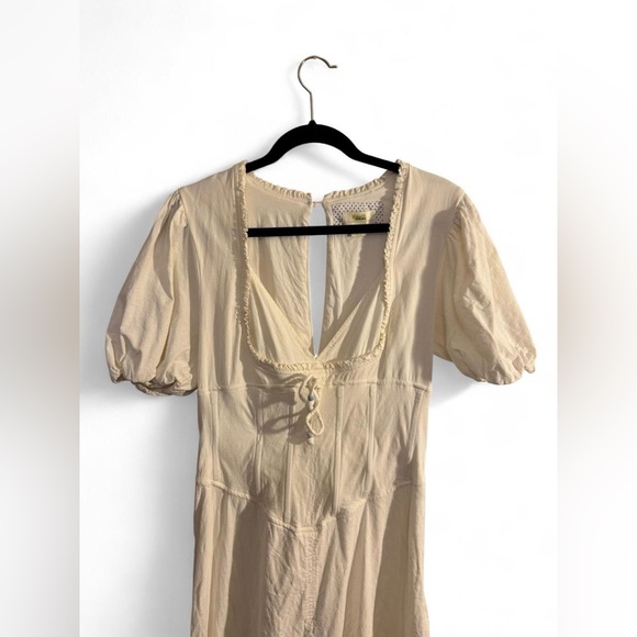 Maeve Anthropologie Puff-Sleeve Corset Linen Midi Dress - White Size Large - Picture 6 of 16